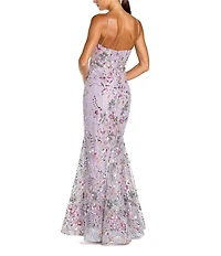 Mac Duggal Spaghetti Strap Floral Embroidered Trumpet Gown