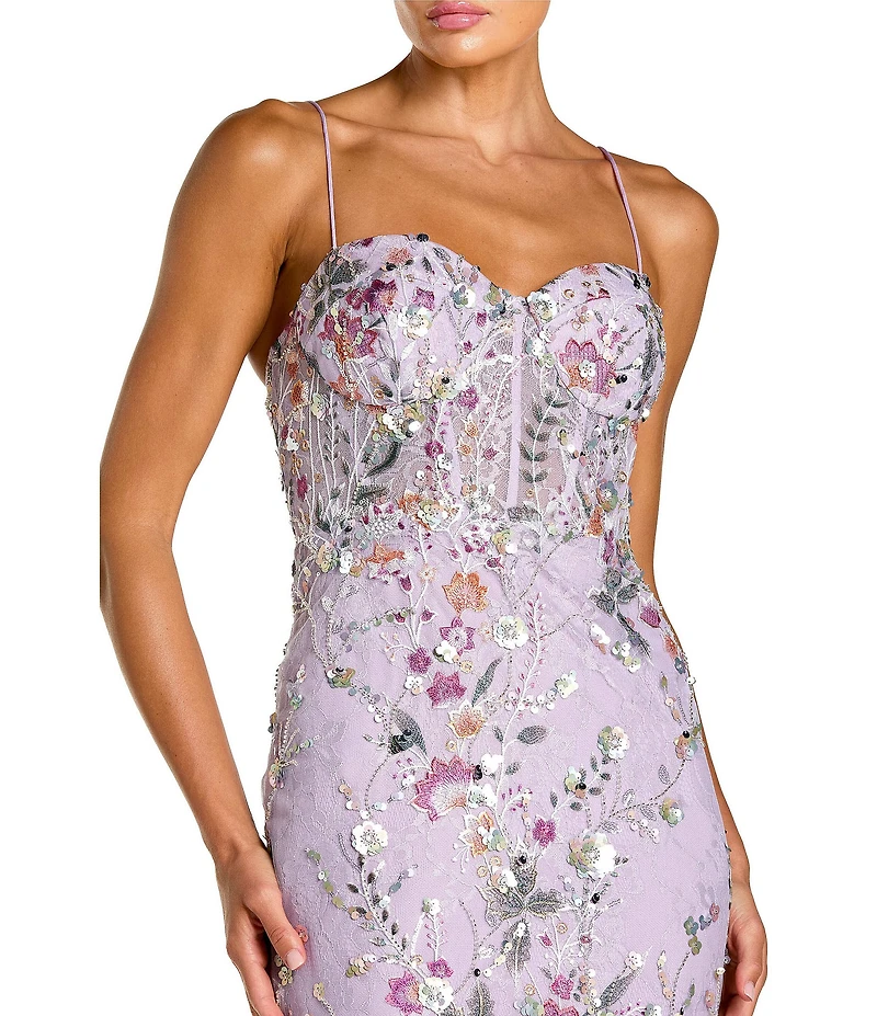 Mac Duggal Spaghetti Strap Floral Embroidered Trumpet Gown