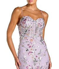 Mac Duggal Spaghetti Strap Floral Embroidered Trumpet Gown