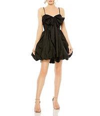 Mac Duggal Spaghetti Strap Sweetheart Neck Bow Bodice Bubble Hem A-Line Mini Dress