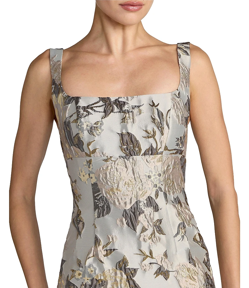 Mac Duggal Square Neck Brocade Midi Dress