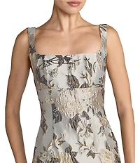 Mac Duggal Square Neck Brocade Midi Dress