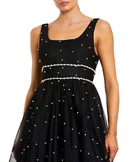 Mac Duggal Square Neck Pearl Trim A Line Gown