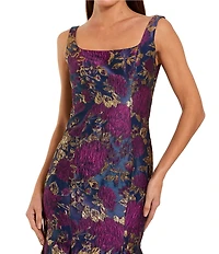 Mac Duggal Square Neck Sleeveless Floral Brocade Mermaid Gown