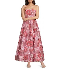 Mac Duggal Strapless 3D Floral Sequin Aline Tea Length Dress