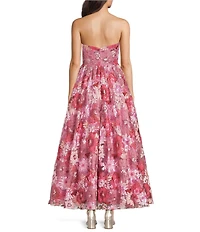 Mac Duggal Strapless 3D Floral Sequin Aline Tea Length Dress