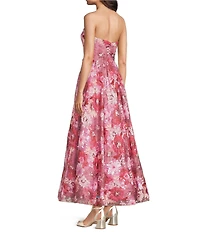 Mac Duggal Strapless 3D Floral Sequin Aline Tea Length Dress