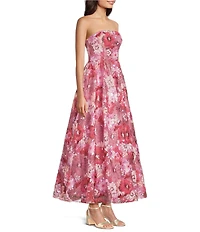 Mac Duggal Strapless 3D Floral Sequin Aline Tea Length Dress