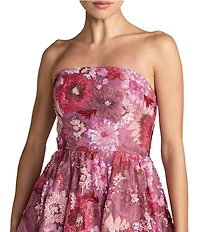 Mac Duggal Strapless 3D Floral Sequin Aline Tea Length Dress