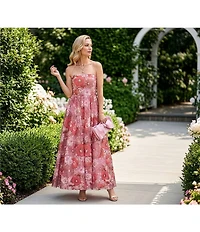 Mac Duggal Strapless 3D Floral Sequin Aline Tea Length Dress