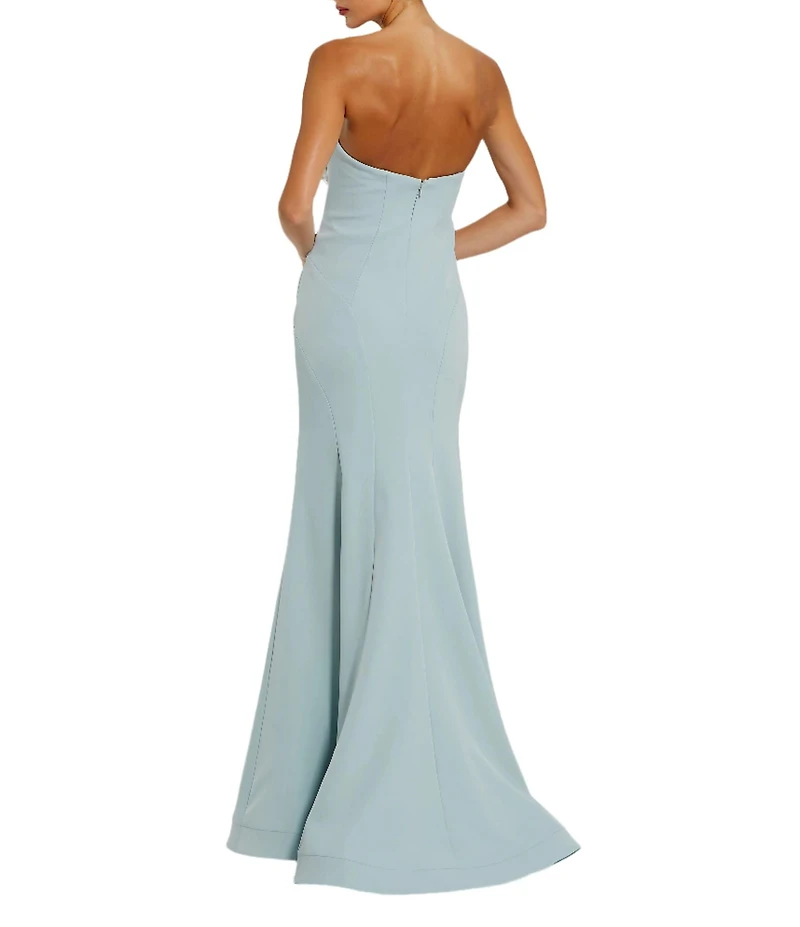 Mac Duggal Strapless 3D Rhinestone Flower Crepe Column Gown