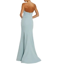 Mac Duggal Strapless 3D Rhinestone Flower Crepe Column Gown