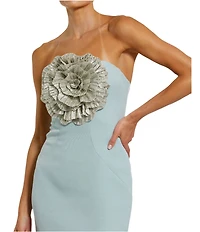Mac Duggal Strapless 3D Rhinestone Flower Crepe Column Gown