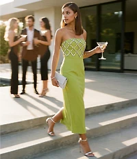 Mac Duggal Strapless Beaded Bodice Ankle Dress