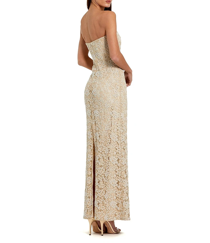 Mac Duggal Strapless Beaded Lace Fitted Column Gown