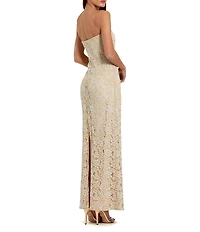 Mac Duggal Strapless Beaded Lace Fitted Column Gown