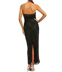 Mac Duggal Strapless Beaded Mesh Ankle Length Dress