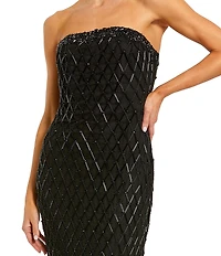 Mac Duggal Strapless Beaded Mesh Ankle Length Dress