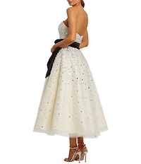 Mac Duggal Strapless Beaded Tulle Bow Tea Length Dress