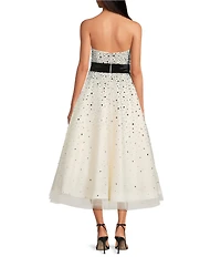 Mac Duggal Strapless Beaded Tulle Bow Tea Length Dress