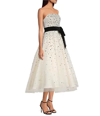 Mac Duggal Strapless Beaded Tulle Bow Tea Length Dress
