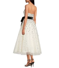 Mac Duggal Strapless Beaded Tulle Bow Tea Length Dress
