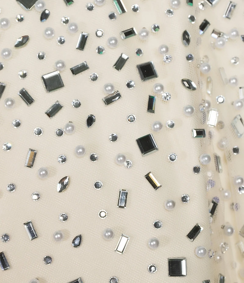 Mac Duggal Strapless Beaded Tulle Bow Tea Length Dress