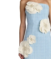 Mac Duggal Strapless Boucle Fitted Midi Dress With 3D Flowers