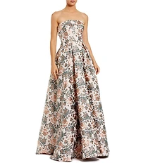 Mac Duggal Strapless Brocade A Line Gown
