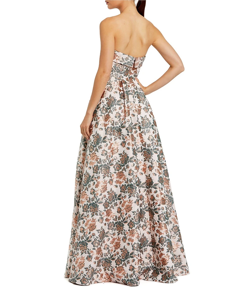 Mac Duggal Strapless Brocade A Line Gown