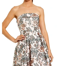Mac Duggal Strapless Brocade A Line Gown