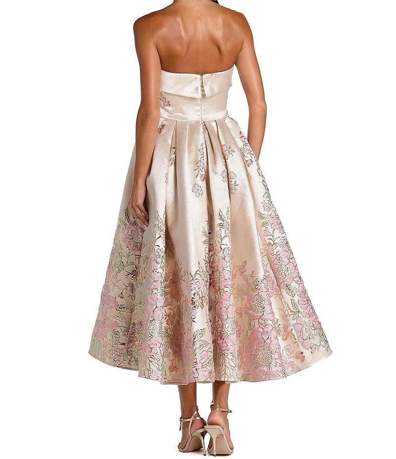 Mac Duggal Strapless Brocade A-Line Midi Dress