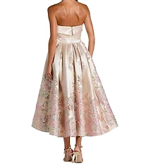 Mac Duggal Strapless Brocade A-Line Midi Dress