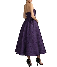 Mac Duggal Strapless Brocade A Line Midi Dress