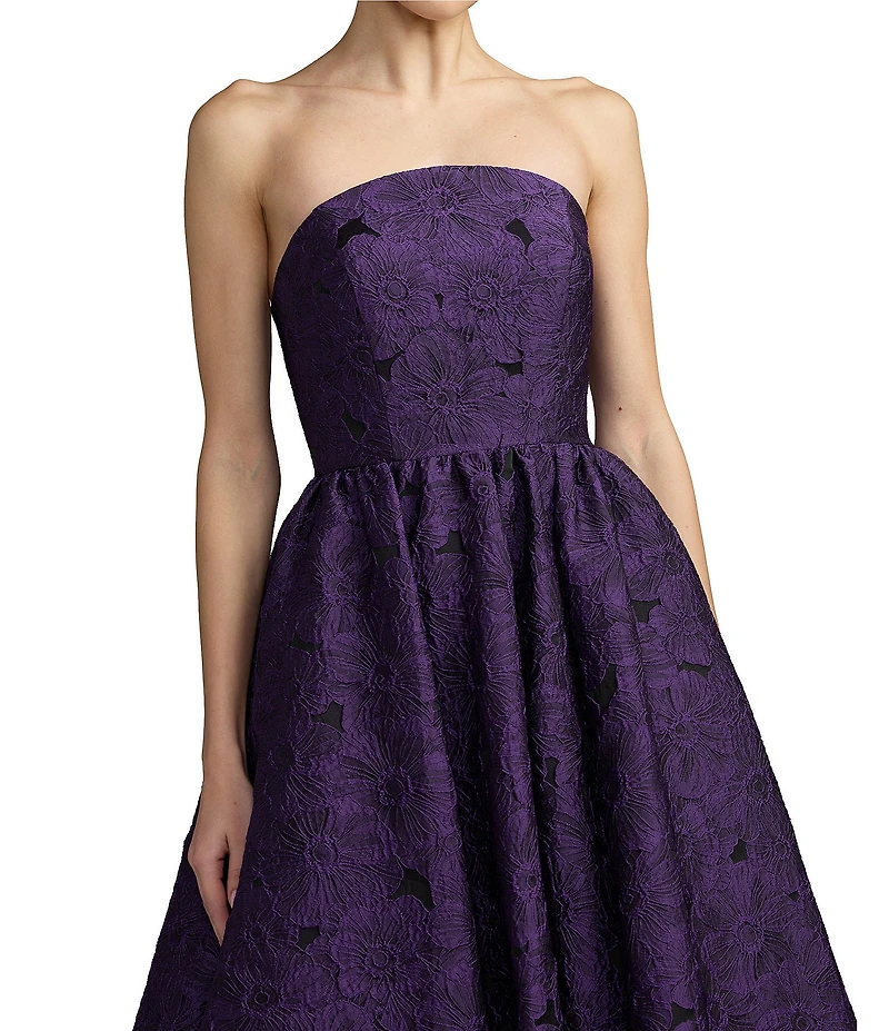 Mac Duggal Strapless Brocade A Line Midi Dress