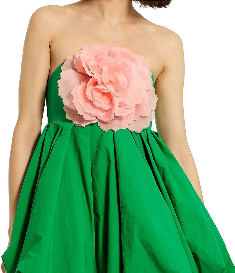 Mac Duggal Strapless Bubble Hem & Floral Applique Mini Dress