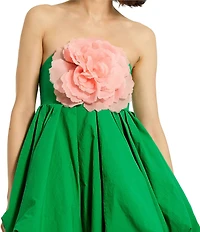 Mac Duggal Strapless Bubble Hem & Floral Applique Mini Dress