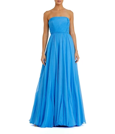 Mac Duggal Strapless Chiffon Gown With Braided Belt