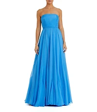 Mac Duggal Strapless Chiffon Gown With Braided Belt