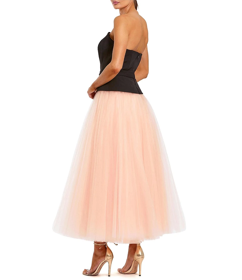 Mac Duggal Strapless Crepe Dress With Tulle Long Skirt
