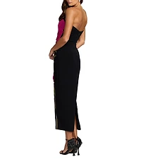 Mac Duggal Strapless Crepe Fitted Midi Dress With Flower Motif