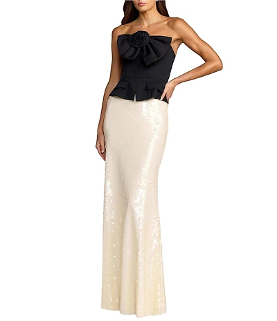 Mac Duggal Strapless Crepe Top With Sequin Skirt Column Gown