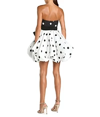 Mac Duggal Strapless Dotted Bow Bubble Hem Mini Dress