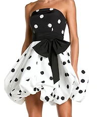 Mac Duggal Strapless Dotted Bow Bubble Hem Mini Dress
