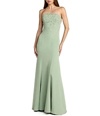 Mac Duggal Strapless Embellished Crepe Mermaid Gown