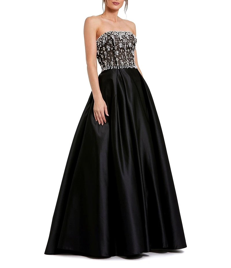 Mac Duggal Strapless Embellished Satin Gown