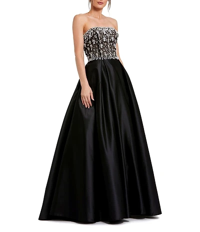 Mac Duggal Strapless Embellished Satin Gown