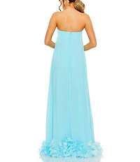 Mac Duggal Strapless Flare Feather Hem Gown