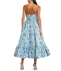 Mac Duggal Strapless Floral Brocade Ruffle Hem Fit & Flare Midi Dress