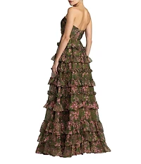 Mac Duggal Strapless Floral Chiffon ball Gown With Ruffles